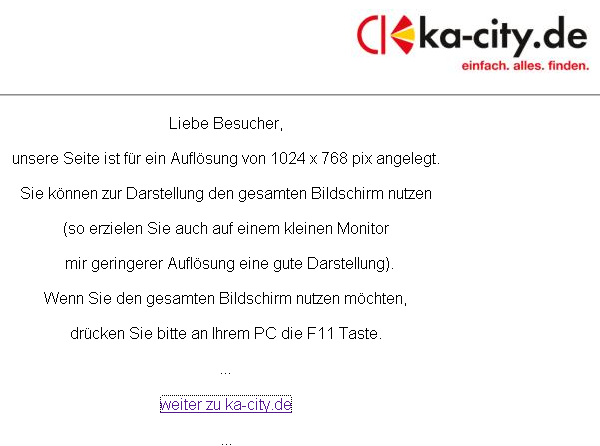 Screenshot des Startbildschirms von ka-city.de